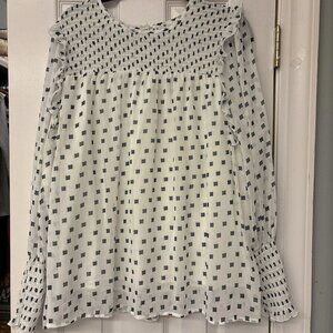 Unbranded. White & Black Ruffle Smocked Long Sleeve Top. Lined. Size L. Work